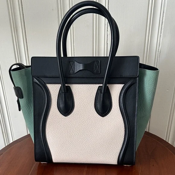 Celine Tricolor Tote Bag in Green, Cream and Black New!